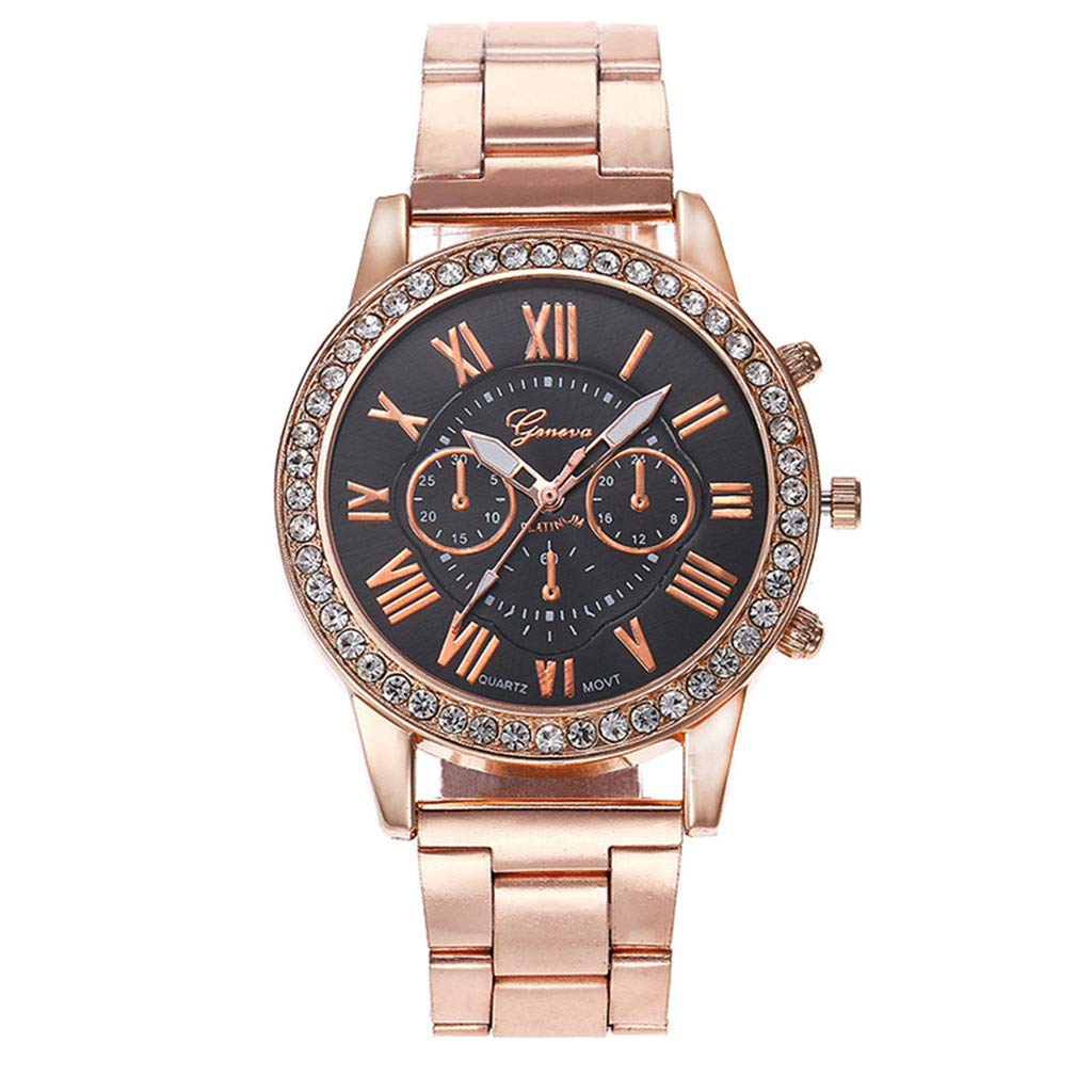 Beautiful Crystal Quartz Wrist Watch,Fashion Watches for Girls Womens Stainless Steel Strip Roman Numberal Watch Lady Mechanical Gear Watch