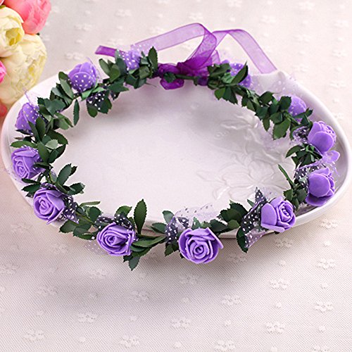 Handmade Women's Flower Festival Wedding Hair Wreath BOHO Floral Headband (Purple)