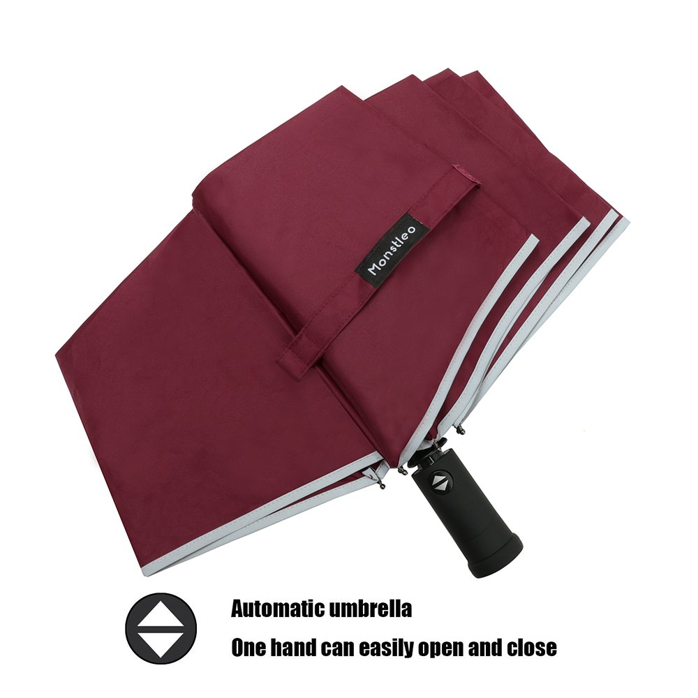 Monstleo LED Flashlight Umbrella, Compact Travel Umbrella,Fully-Automatic Folding Umbrella with Rotating Led Lighting Handle (Wine Red)
