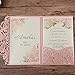 DORIS HOME 50pcs Laser Cut Quinceanera Invitations Pink, 4.7x7.1 Blank Quince Invitations for 15th Birthday, Invitation cards for Sweet 16 with Envelopes