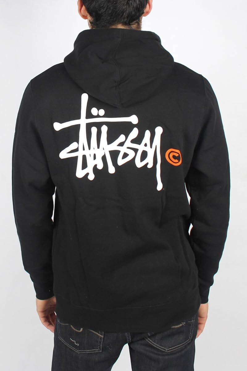 Stussy Mens Basic Logo Hoodie in Black/White/Red, XXLarge, Black/White/Red Amazon.co.uk