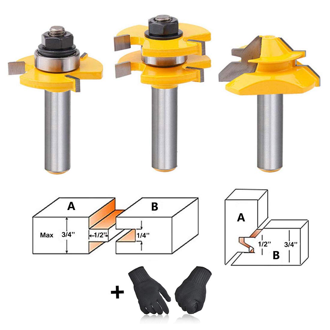 AxPower Tongue and Groove Router Bit Tool Set 1/2 Inch Shank with 45°Lock Miter Bit 1/2 Inch Shank T Shape Milling Cutter for Doors Tables Shelves DIY Woodworking and More