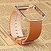 V-Moro for Fitbit Blaze Band Small Leather Bracelet Strap Replacement Band with Metal Frame for Fitbit Blaze Smart Fitness Watch (Camel Band + Rose Gold Frame-Small)