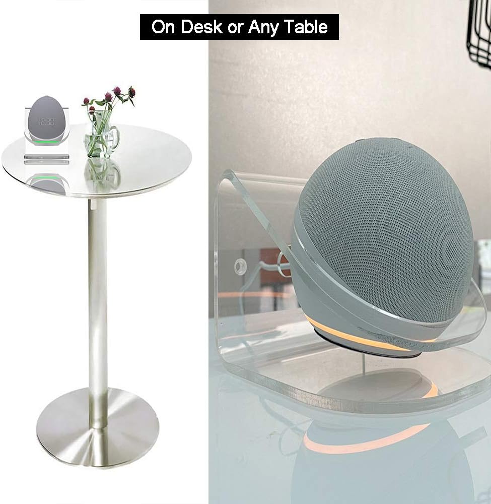 2 in 1 Wall Mount Holder Desktop Stand for Echo Dot 4th Generation,Transparent Acrylic Speaker Wall Shelf Holder Space Saving Bracket for Echo Dot 4 Speaker - Image 4