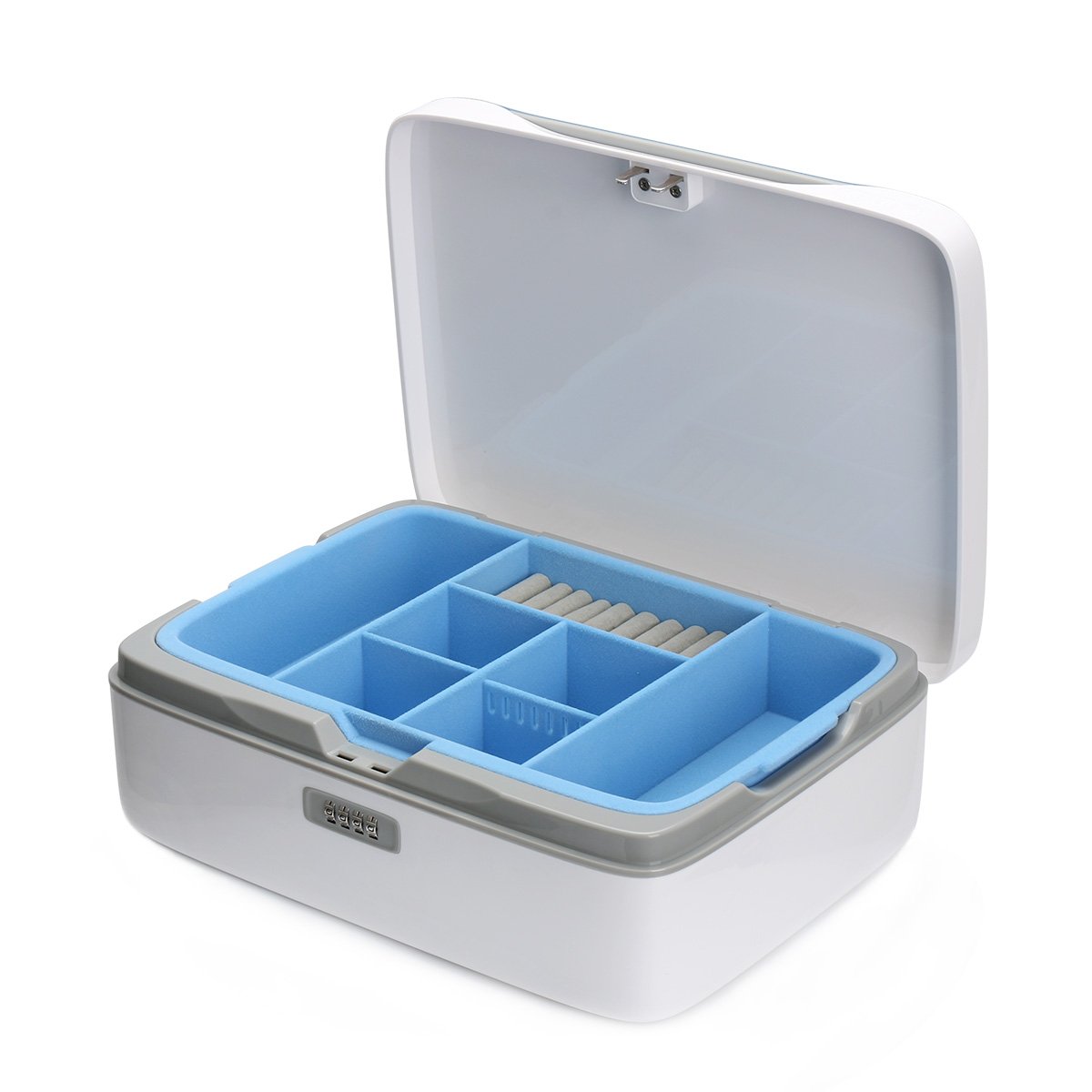 Jewellery Box Organizer Locable Storage Case Drawer 2 Layers Holder Cabinet Combination Necklace Earrings Expensive Display Cases,Blue (Blue)