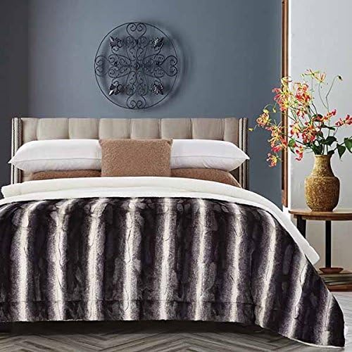 20 Lakes Modern Thick Stripe Faux Fur Sherpa Throw Blanket (Queen / Full, Stormy Night)