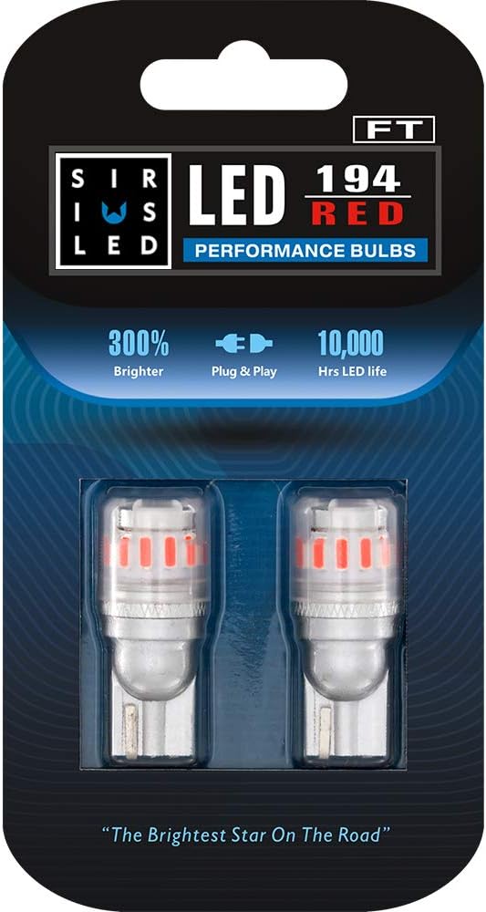 SIRIUSLED - FT- 194 912 Side Marker LED Light Car Interior, Map, Dome, Trunk, Backup Bulb High Power 3030 + 4014 SMD Super Bright Pack of 2 (Red)