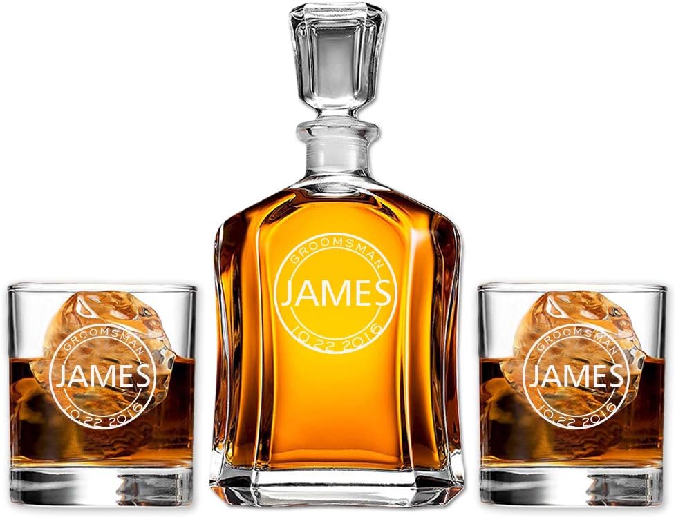 Groomsmen Gift Set Personalized Decanter with Scotch Whiskey Glasses Perfect for Wedding Favors