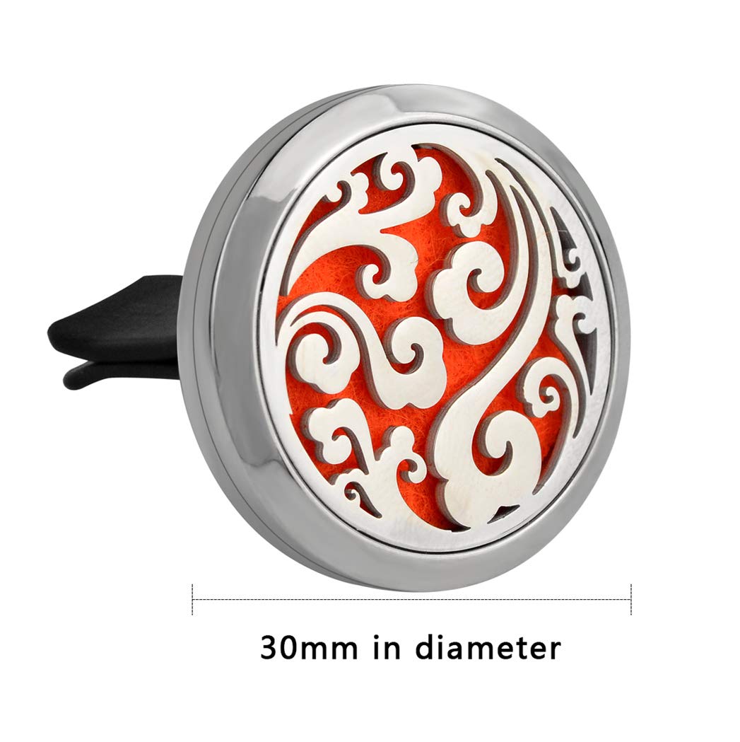 Aromatherapy Essential Oil Diffuser Set, heliltd 2PCS Car Diffuser Vent Clip and 2PCS Essential Oil Perfume Diffuser Necklace Stainless Steel Locket Air Freshener (30mm)