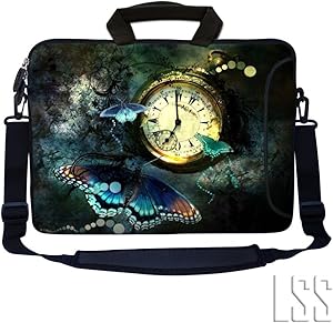 LSS 13.3 inch Laptop Sleeve Bag Notebook with Extra Side Pocket, Soft Carrying Handle & Removable Shoulder Strap for 12" 12.1" 13" 13.3" Apple MacBook Air, GW, Acer, Aspire Asus, Dell, HP, Sony, Toshiba, Samsung - Clock Butterfly Floral