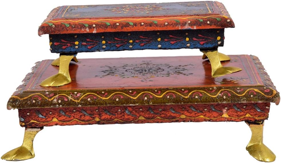 UMHISHOP Wood God Lakshmi Chowki Stool (Multi_8 Inch X 6 Inch X 2 Inch)