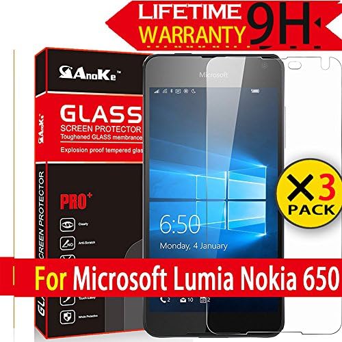 Lumia 650 Glass Screen Protector, [3 Pack] AnoKe(0.3mm 9H 2.5D) Best Tempered Glass Screen Protector Film Shield Guard For Microsoft Lumia 650 Glass -3Pack