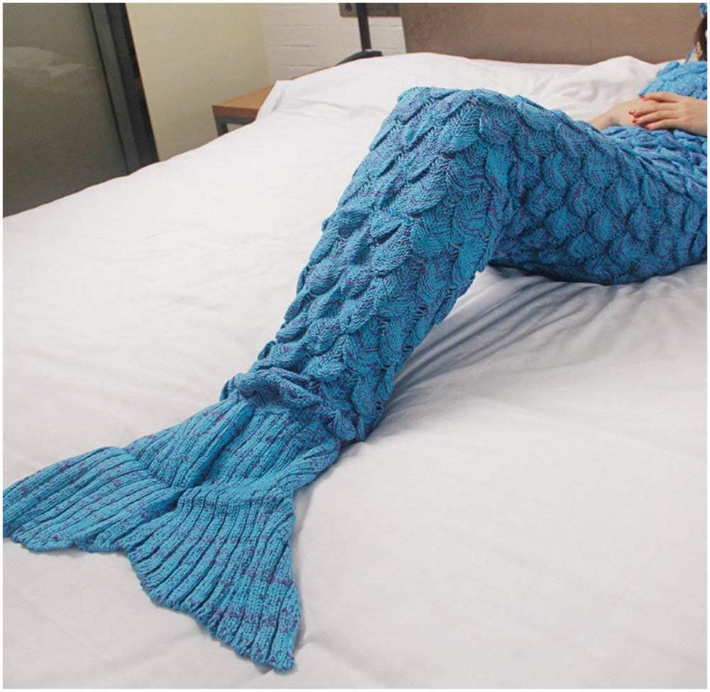 RuiWing Mermaid Tail Blanke, Hand Crochet Sleeping Bag Snuggle Mermaid Sofa Bed Blanket (Blue, 71 x 35inch)