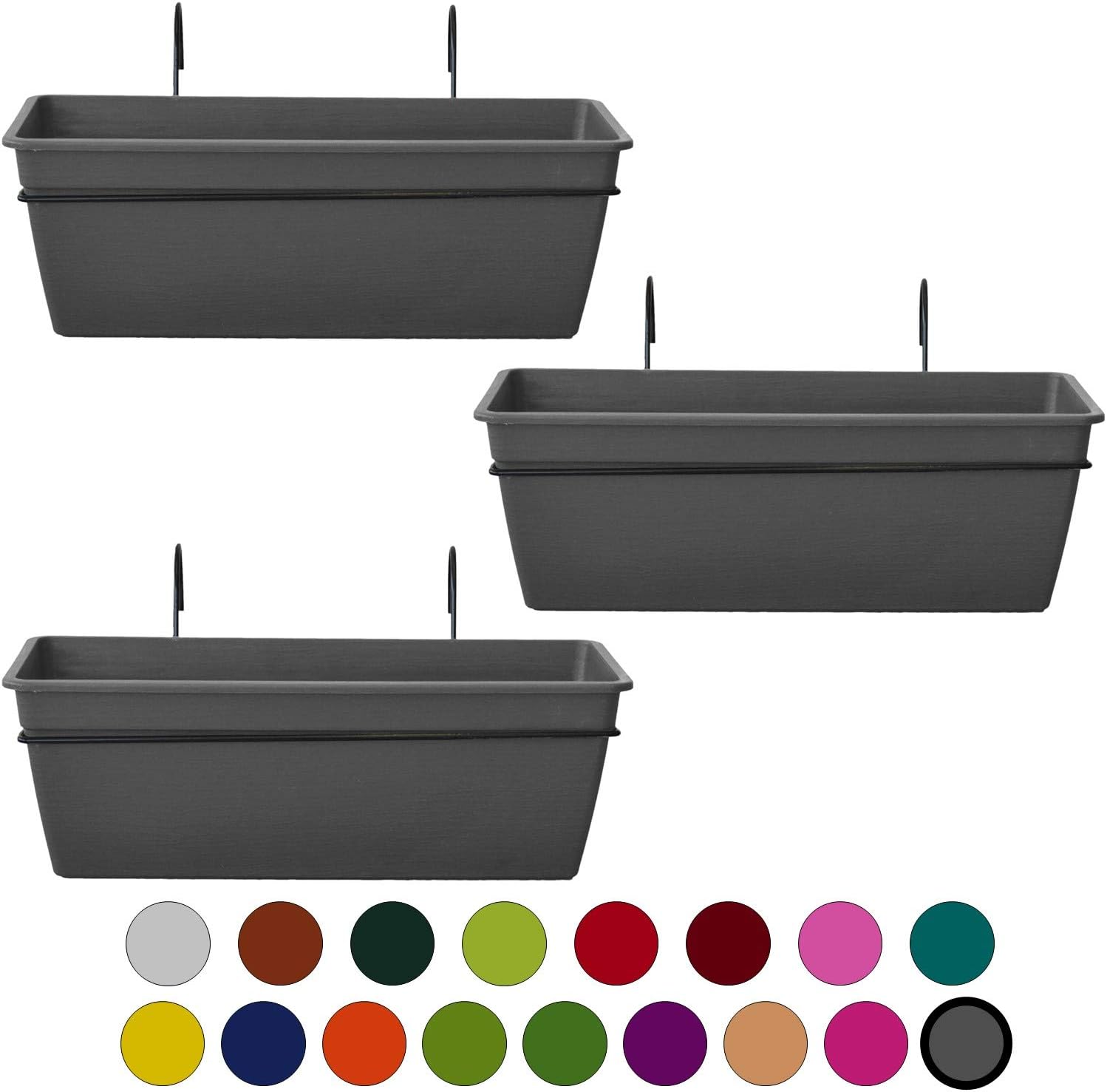 ALMI Gefen Railing Planter 22 Inches [3 Pack] Deck Rail Balcony Mount Flower Planter Box, Adjustable Over The Railing Planters, Indoor, Outdoor Planting Boxes, No Extra Tools Needed - Grey