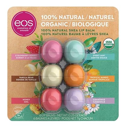 EOS 100% Natural and Organic Shea Lip Balm Sphere Variety Pack 6 Count - Strawberry Sorbet, Sweet Mint, Vanilla Bean, Tropical Mango, Honey and Chamomile best lip balms EOS 100% Natural and Organic Shea Lip Balm Sphere Variety Pack 6 Count - Strawberry Sorbet, Sweet Mint, Vanilla Bean, Tropical Mango, Honey and Chamomile best lip balms