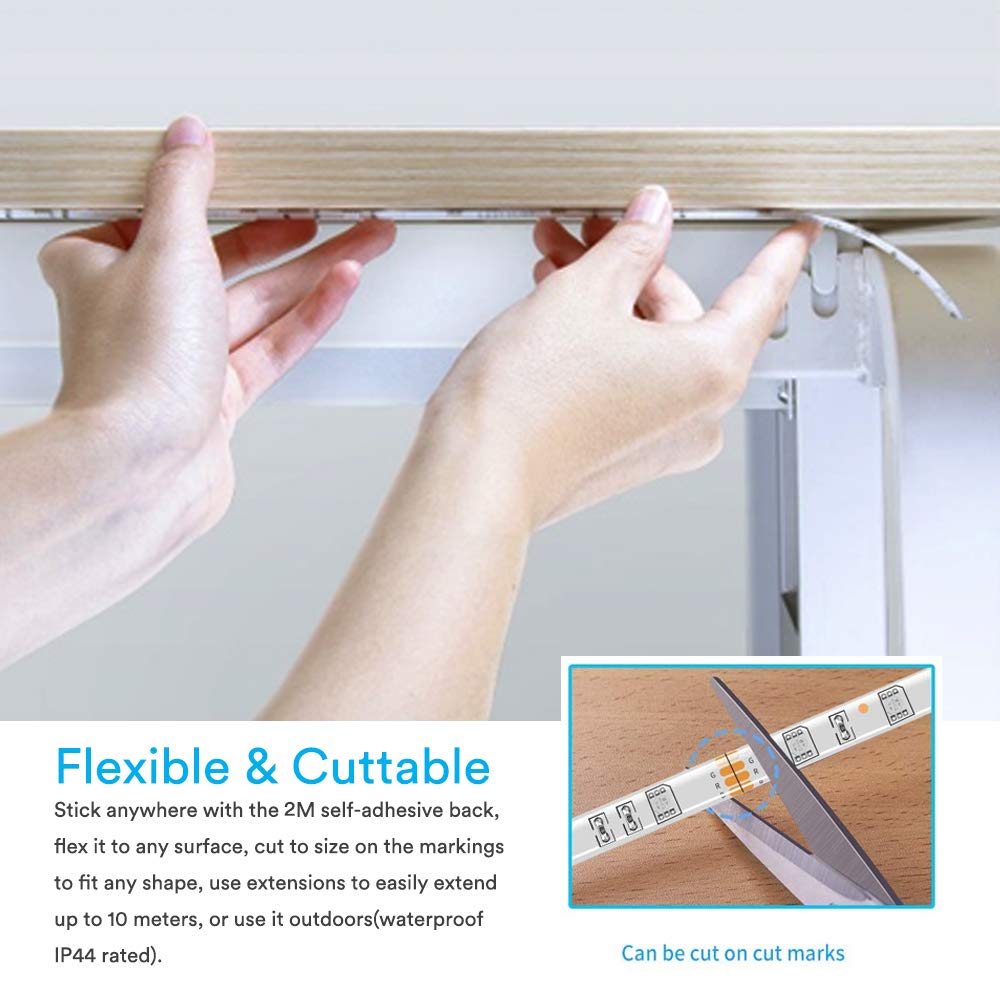 Smart Striscia led RGBWW - iLintek Wifi Strip Luci LED Strip Luce Impermeabile IP44 Illuminazione Striscia Flessibile Dimmerabile Luce Compatibile con Alexa and Google Home (2m- Striscia led)