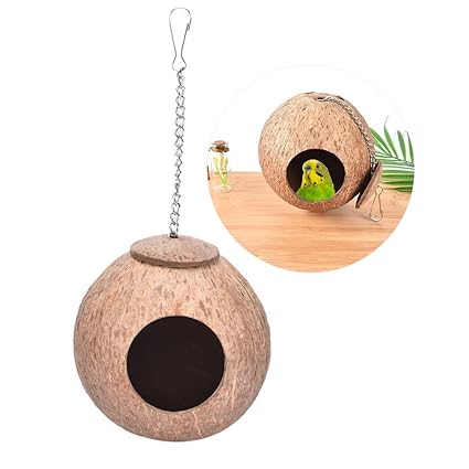 Natural Coconut Shell Bird Nest House Hut For Pet Parrot Budgies Parakeet Cockatiels Conure Canary Finch Pigeon Cage Hamster Rat Gerbil Mice Cage Seed