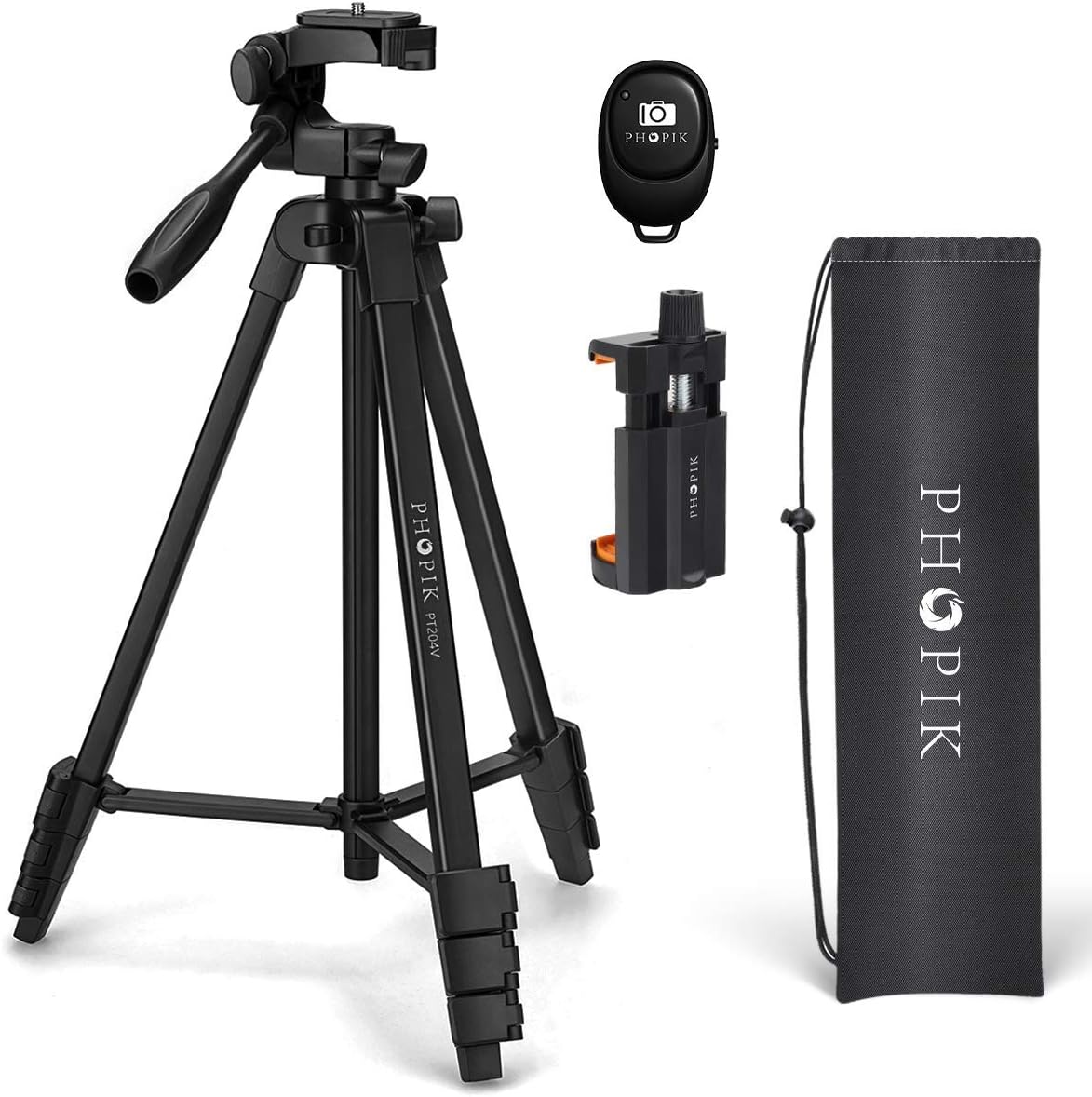 PHOPIK Phone Tripod 55 inches, Aluminum Travel/Camera/Mobile Phone Tripod with Carrying Bag with a Maximum Load of 6.6 pounds, Remote Shutter, Compatible with Smartphone & Tablet & Camera.: Camera & Photo