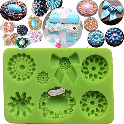 Anyana Novelty 3d diamond cabochon jewel brooch ribbon bow mould cake Fondant gum paste silicone edible mold for Sugar paste wedding cupcake decorating topper decoration sugarcraft decor