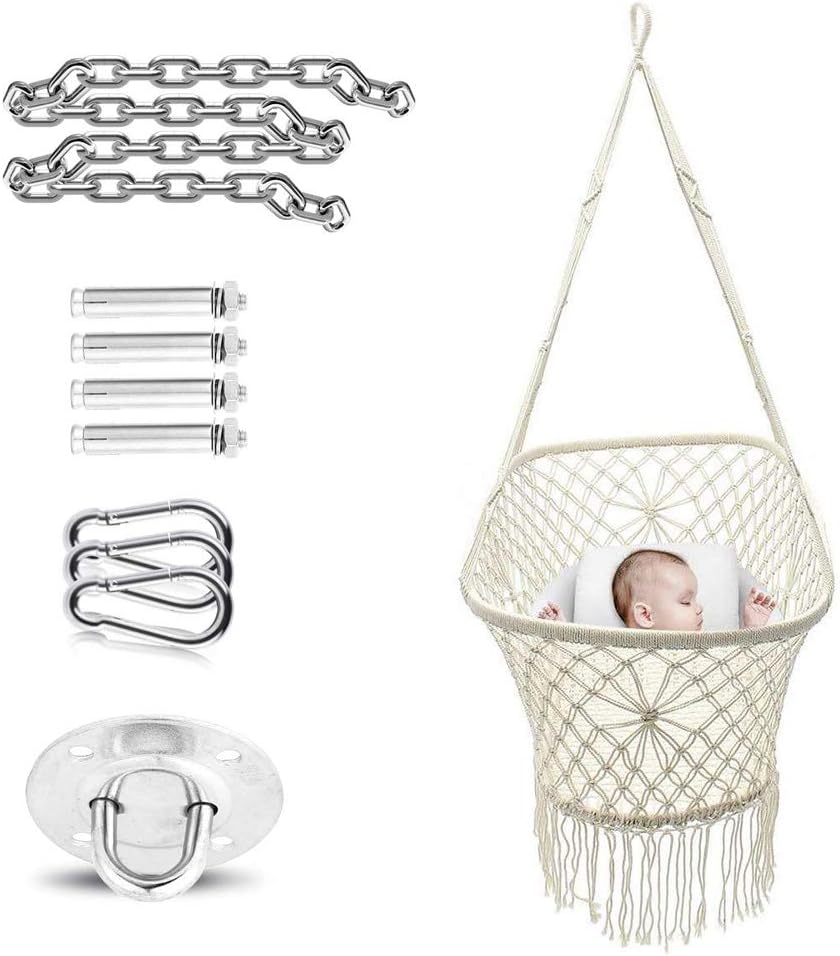 macrame hanging baby crib