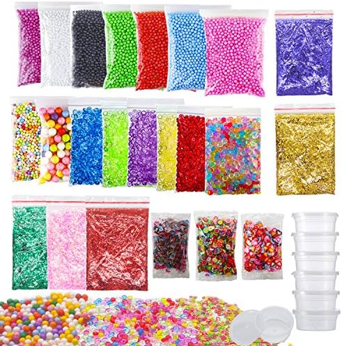 Comfun 36 Pack Slime Making Kit Including Foam Balls, Fishbowl Beads, Glitter Sequins, Slime Storage Containers and Fruit Slices for Slime Making Art Craft
