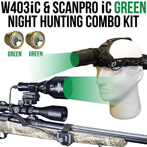 Wicked Lights W403iC & ScanPro iC Green Night Hunting Light and Headlamp Combo Pack for Predator, varmint & Hog Hunting