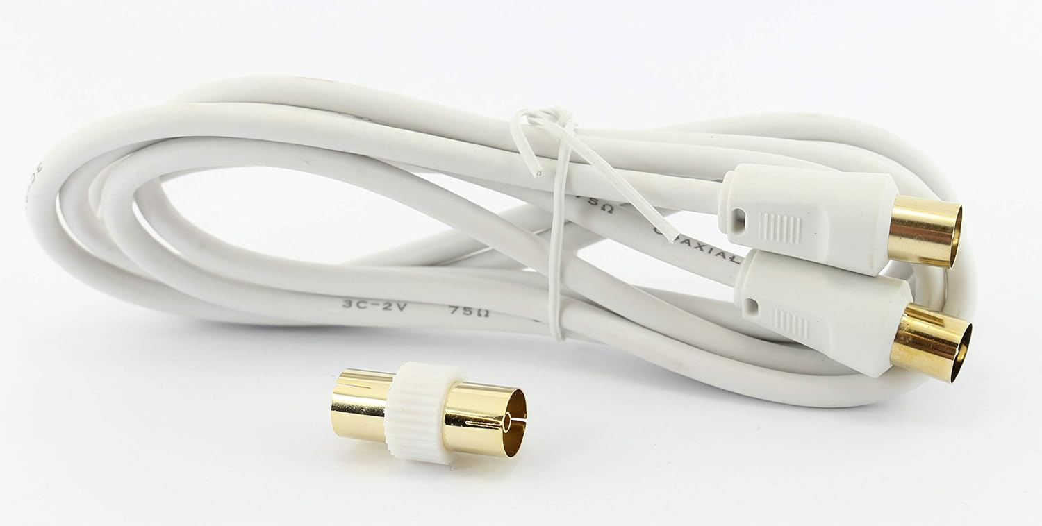 rhinocables Coaxial TV Aerial Cable with Gold-Plated Connectors, White, 0.5m (50cm) - Image 5