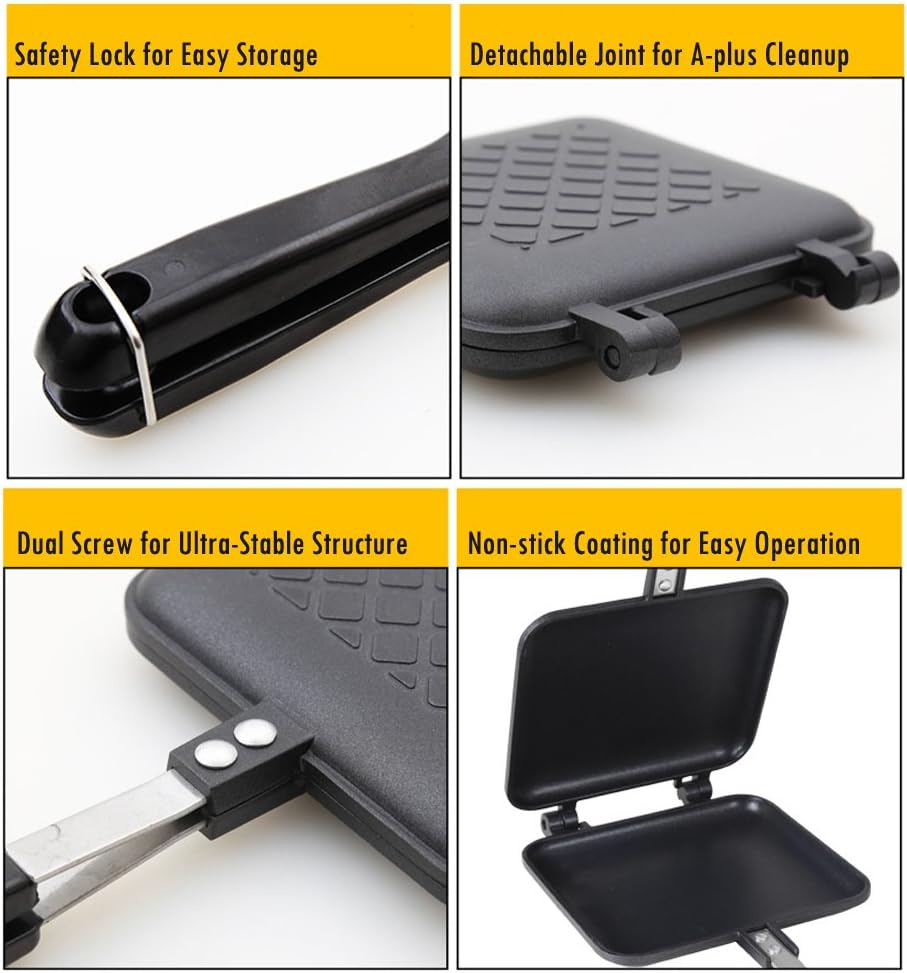 TAMUME Stovetop Bread Baker Toaster Sandwich Iron Maker Non-Stick Coating for Breakfast Set Stovetop Toaster Size for 2 Piece of Toast on Camp Pie Iron (Sandwich Toaster) - Image 3
