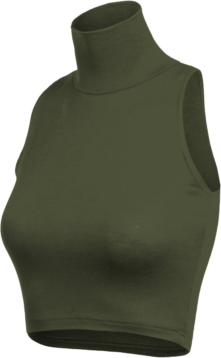 BEKDO Womens Lightweight Fitted Sleeveless Turtleneck Crop Top with Stretch