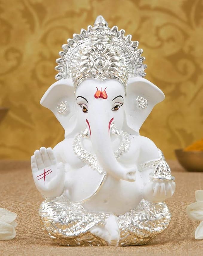 Buy Gold Art India Ceramic Lord Ganesh Idol, 8 x 10, Silver Online at