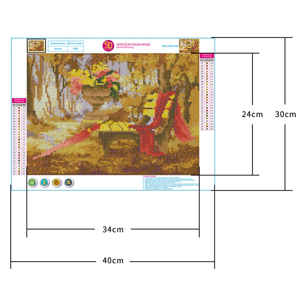 5D DIY Diamond Painting by Number Kit, Beautiful Autumn Forest Crystal Rhinestone Embroidery Cross Stitch Arts Craft Canvas Wall Decor Full Diamond (Autumn Color, 30X40CM)
