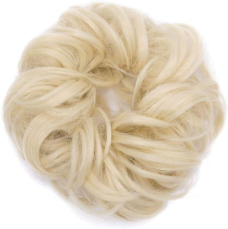 Messy Hair Scrunchies Bun Extensions Curly Wavy Pieces for Women Updo Ponytail Extensions Donut Chignons Accessories - Bleach Blonde - Image 3