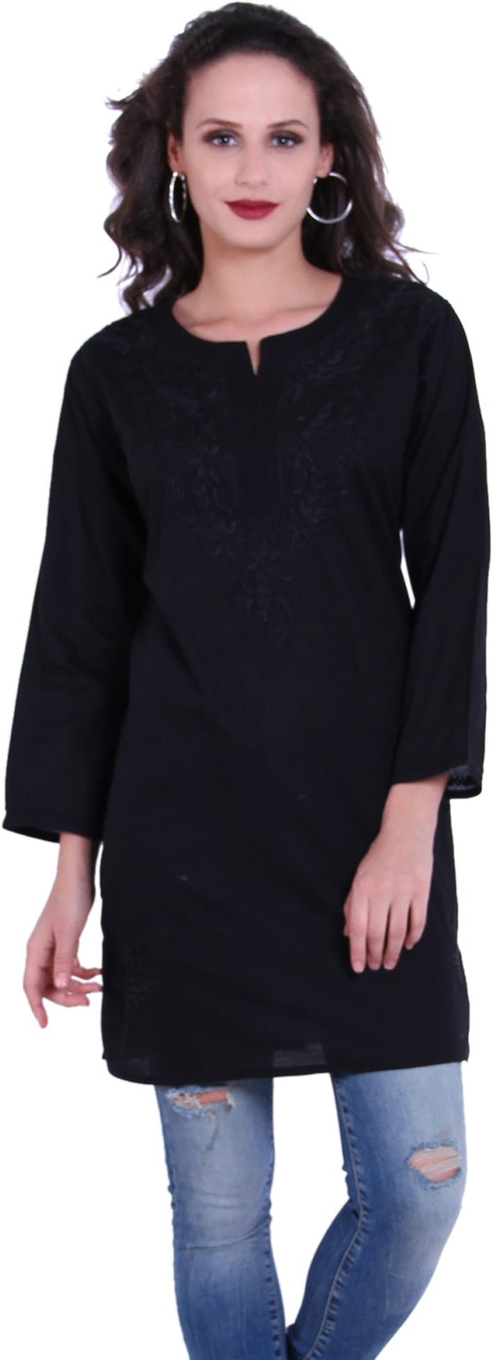 Indi Dori Women's Cotton Lakhnavi Chikankari Classic Kurti