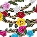 eBoot 12 Pieces Multicolor Rose Flower Headband Women Girl Fashion Floral Crown Garland Headbands with Elastic Ribbon