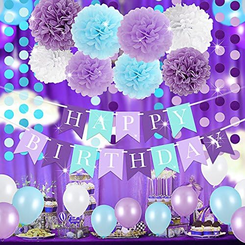 Mermaid Birthday Party Supplies Under The Sea Party Supplies Purple Blue White Mermaid Birthday Banner Pom Poms Balloons Baby Shower Purple Mermaid Party Decorations Bridal Shower Decor