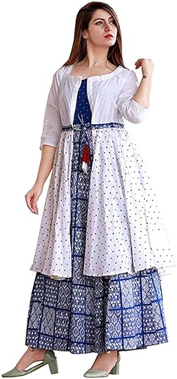 Women's Rayon Regular Kurta Rayon 2 Piece Long Kurti with Jacket Shrug