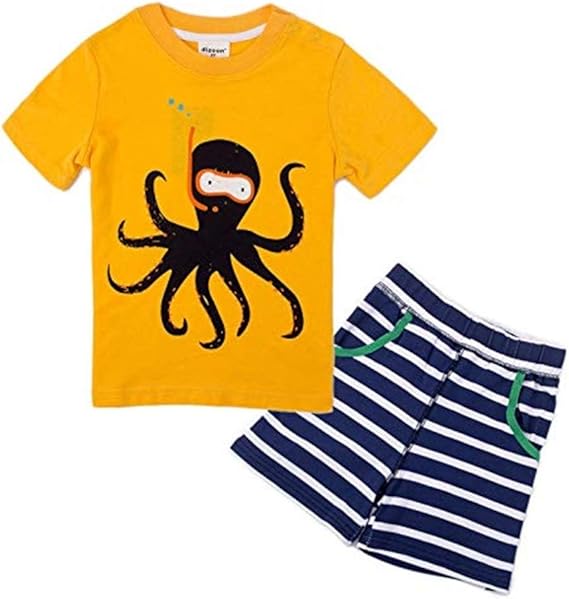 Amazon Co Jp Mexiaoyou ベビー服 子供服 ｔシャツ ハーフパンツ 男の子 半袖 夏 たこ柄 ボーダー パジャマ 丸首 ２枚入り 可愛い カジュアル 服 ファッション小物