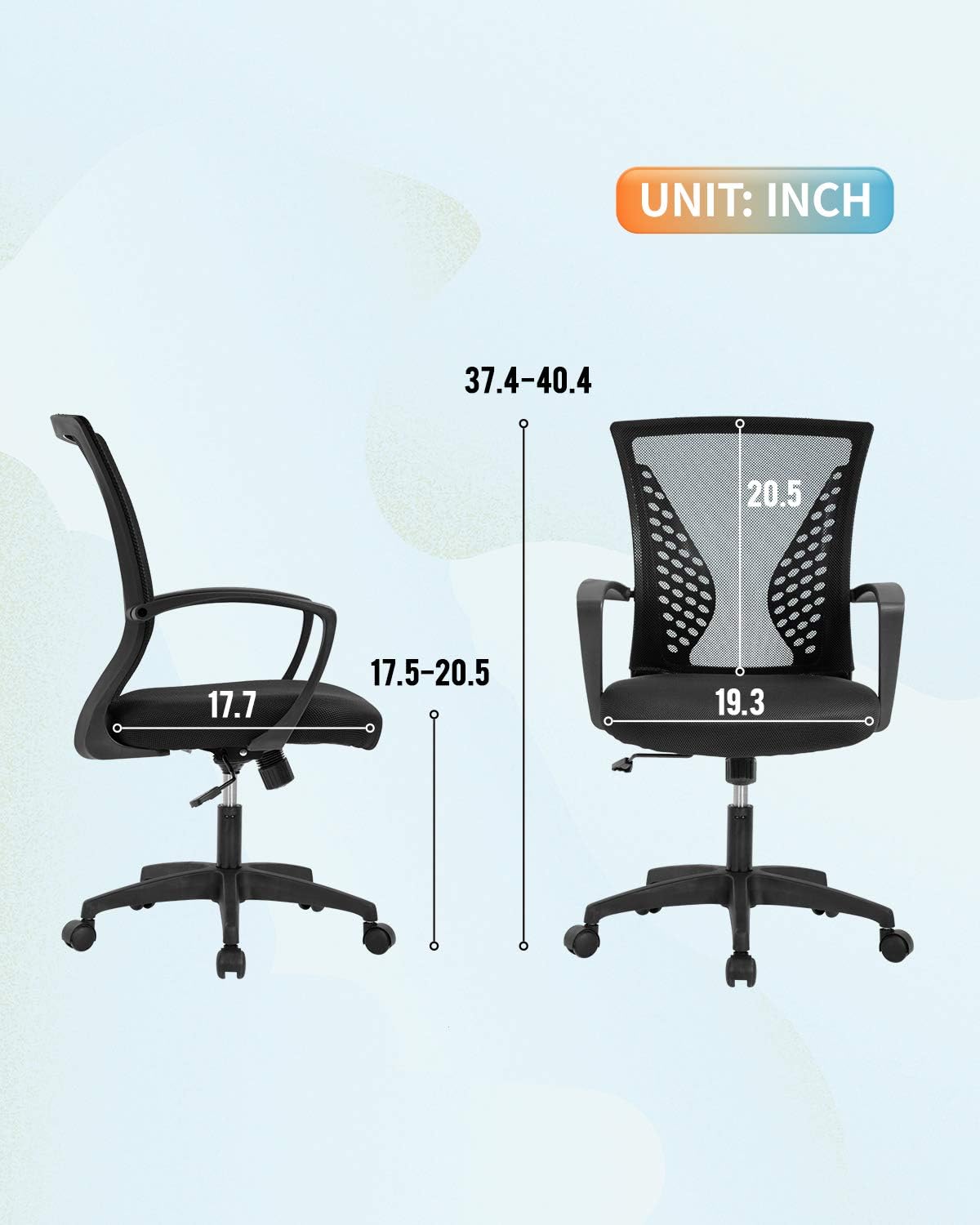 Home Office Chair Mid Back PC Swivel Lumbar Support Adjustable Desk Task Computer Ergonomic Comfortable Mesh Chair with Armrest (Black): Furniture & Decor
