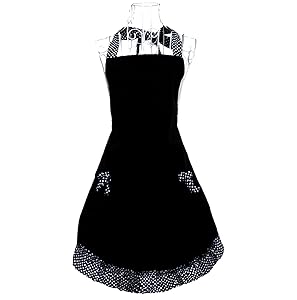 Hyzrz Cute Polka Dot Flirty Black Aprons with Pockets for Women Girls Vintage Kitchen Cooking Apron