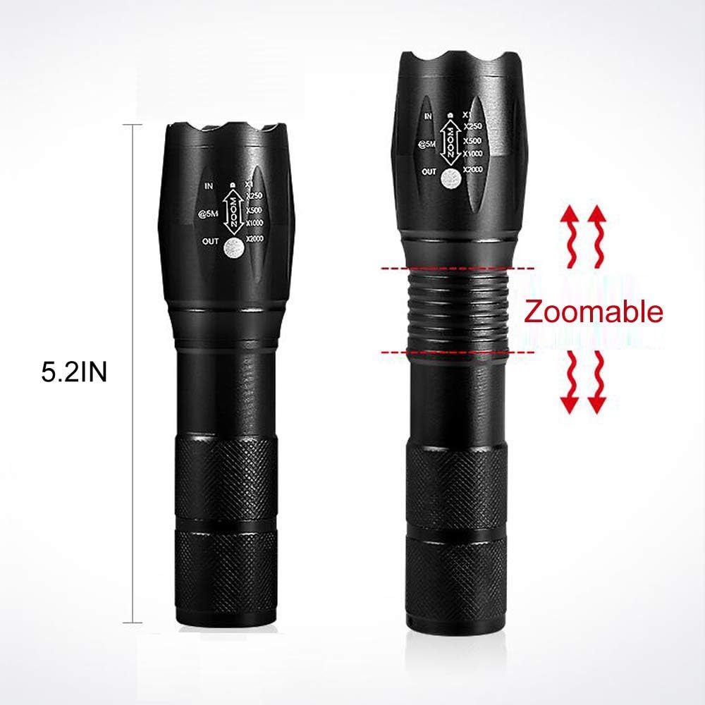 Super Bright 2000 Lumen 18650 Tactical Flashlight and 6PCS 3.7V High Capacity Rechargeable Battery+Batteries Charger, Zoomable, Water Resistant, 5 Modes Handheld Light - - 