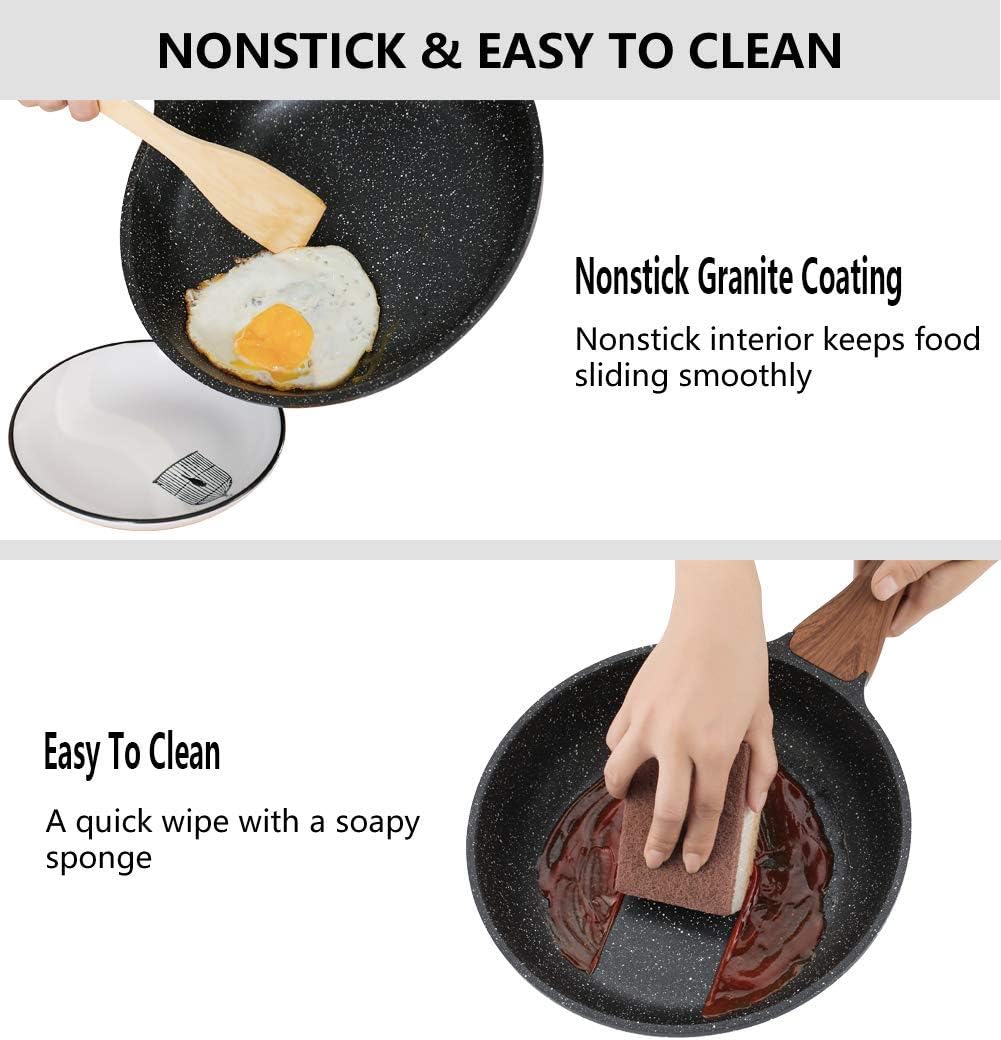 ESLITE LIFE Frying Pan Set Nonstick Skillet Set Induction Compatible With Granite Coating 3 Piece, 8 Inch, 9.5 Inch and 11 Inch: Kitchen & Dining