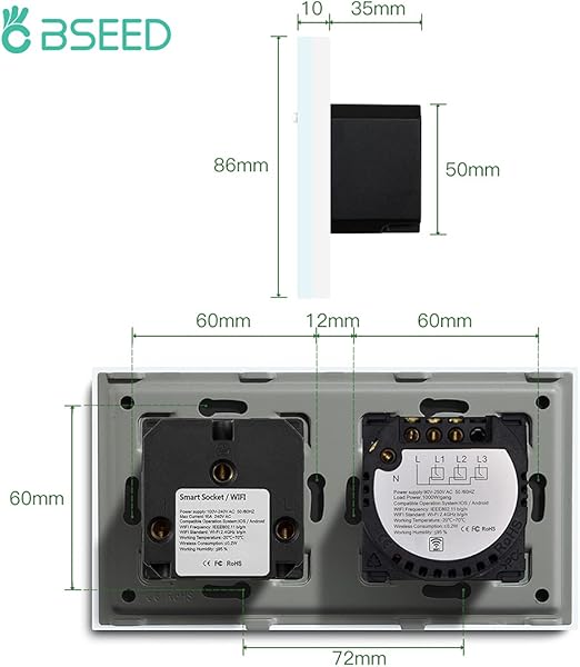 BSEED Inteligente Alexa con Enchufe Compatible con Google Home Tuya Interruptor de Pantalla Tctil de Vidrio 2 Gang 1 Va Blanco Neutrale Leitung Bentigt