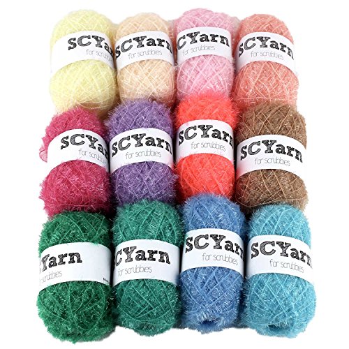 SCYarn for Scrubbies 12 Skeins Bonbons Yarn Assorted Colors 100% Polyester for Dishcloths Crochet and Knitting Project - Total 984 yards Craft Kit (Pastel)