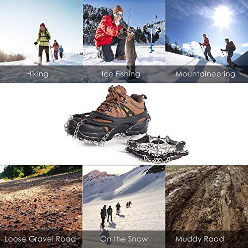 Vodche Crampons Ice Cleats Traction Snow Grips for Boots Shoes Anti-Slip 19 Spikes Stainless Steel Spikes Microspikes Safe Protect for Walking, Jogging, Climbing and Hiking (Black,M)