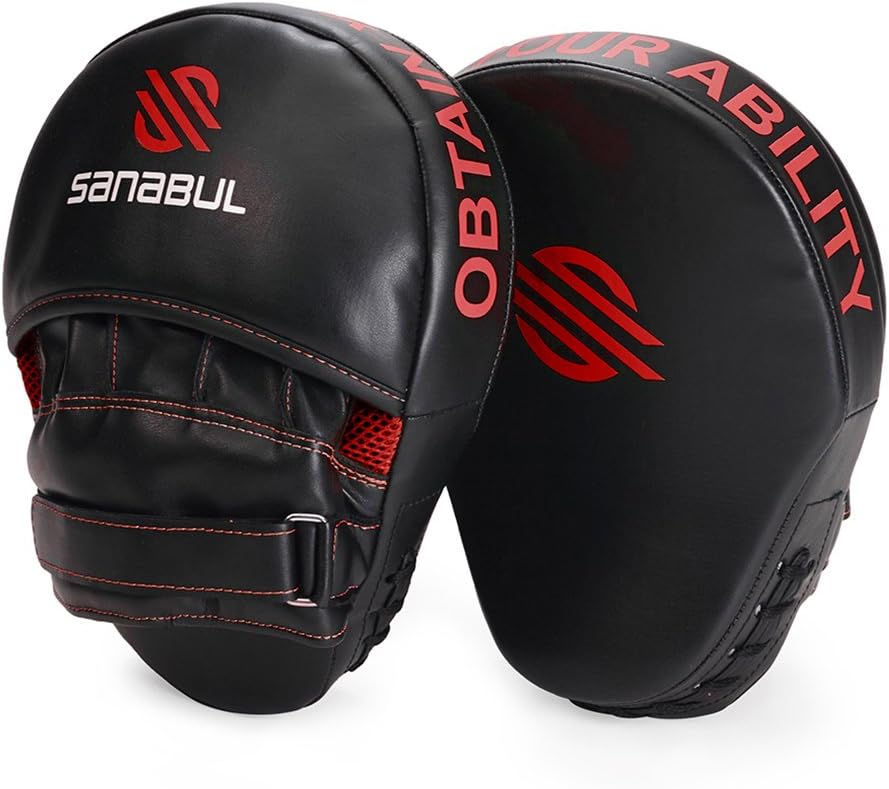 Sanabul Essential Curved Boxing MMA Punching Mitts (Black/Red) : Sports & Outdoors
