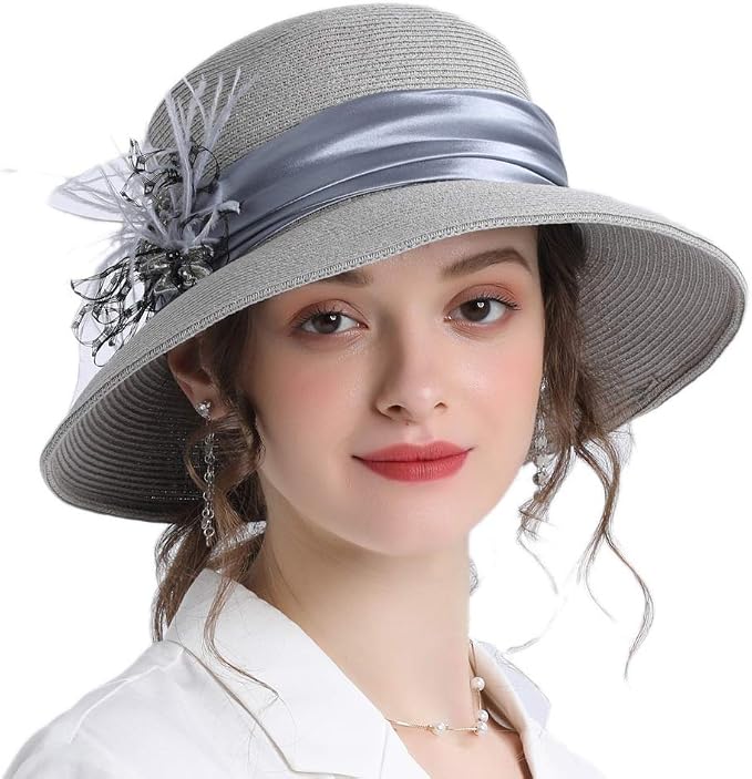 Damen Sonnenhut Mit Mesh-Blumen – Faltbar, Breite Krempe Für Strand, Hochzeit, Gartenparty