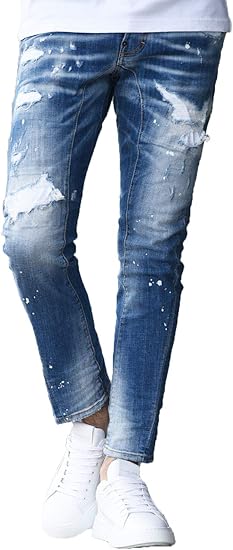 Amazon ディースクエアード Tidy Biker Jeans タイディバイカージーンズ リペア ペイント加工 正規品 インディゴブルー ジーンズ 通販