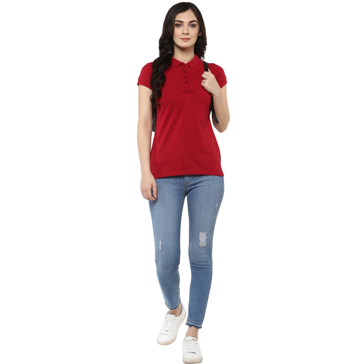 modeve women's solid polo t-shirt