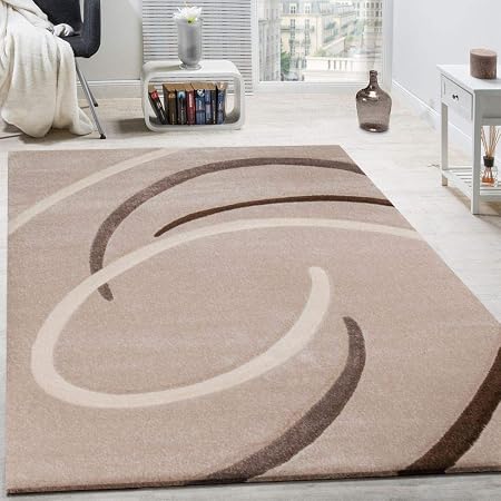 Tappeto Moderno Soggiorno Pelo Corto Motivo Onde Beige Crema