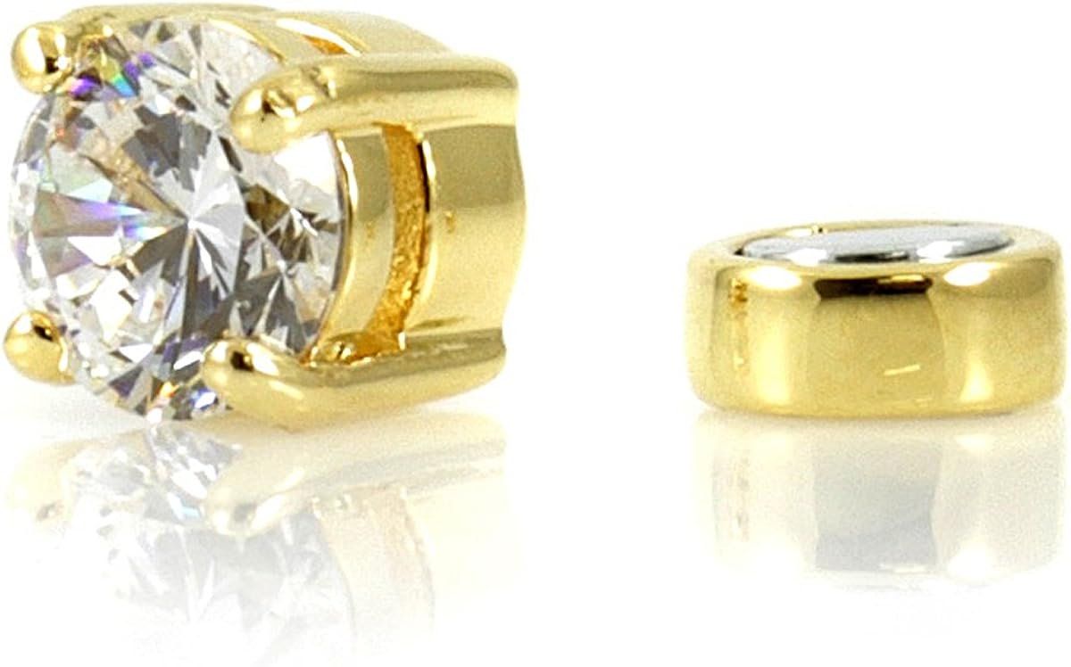 Men's Solitaire Stud Earring (1/2 CT Round Cut) Clear/Gold